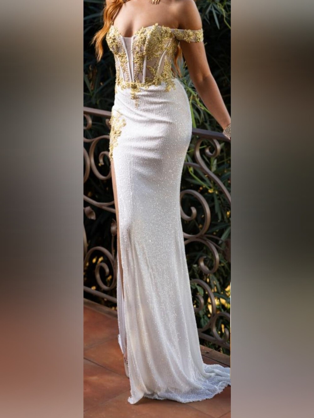 Jovani Gown Ivory/Gold NWT Size 8 With Gift